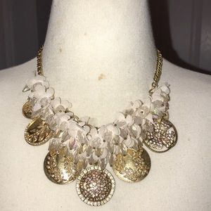 Badgley Mischka Gold Coin Floral Fabric Necklace